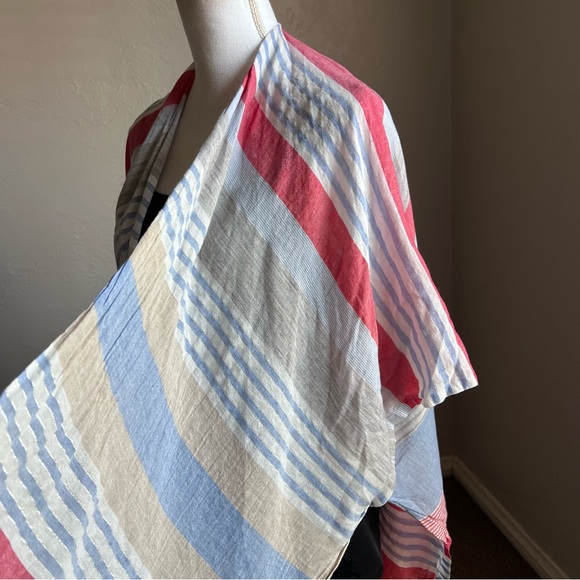 Anthropologie Striped Light Weight Pancho OSFM White Blue Tan Pink - Picture 7 of 13